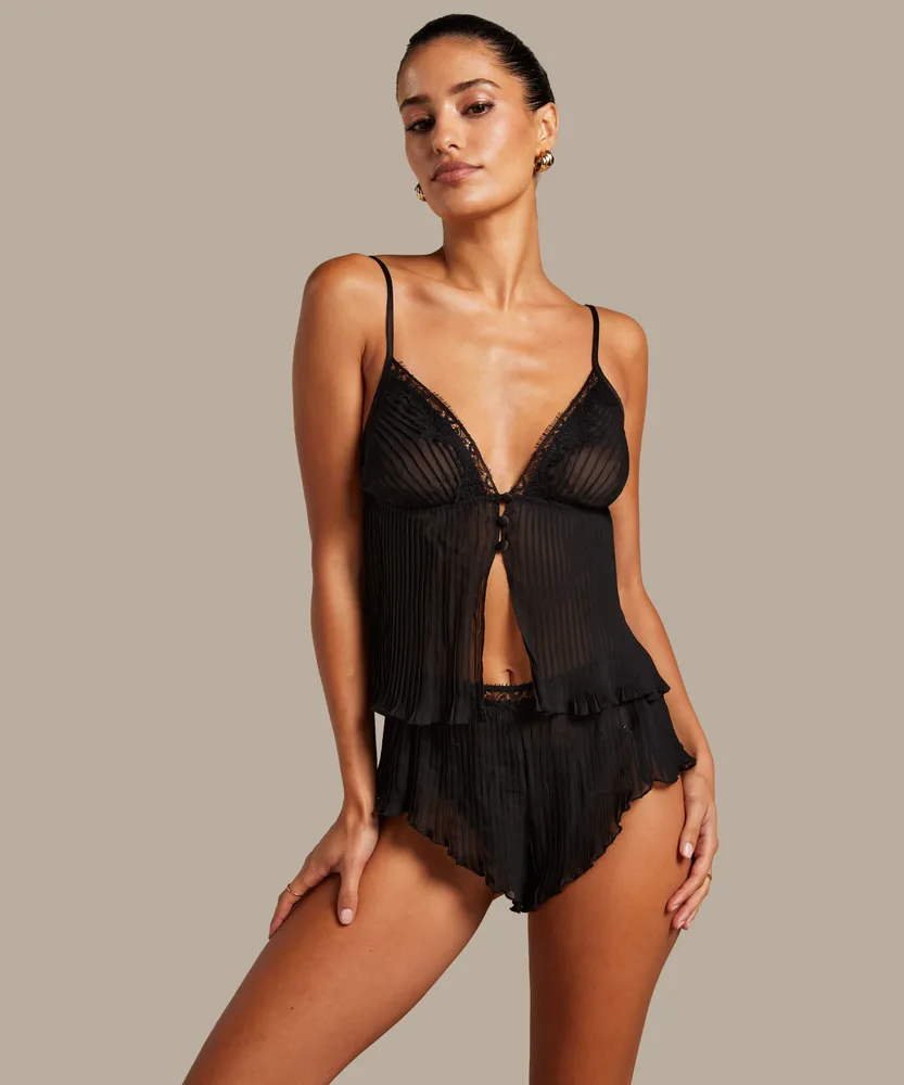 Conjunto de Gasa Plisado – Negro