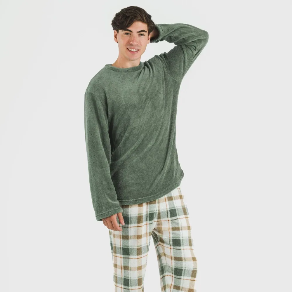Pijama coral hombre Cuadro Noric verde