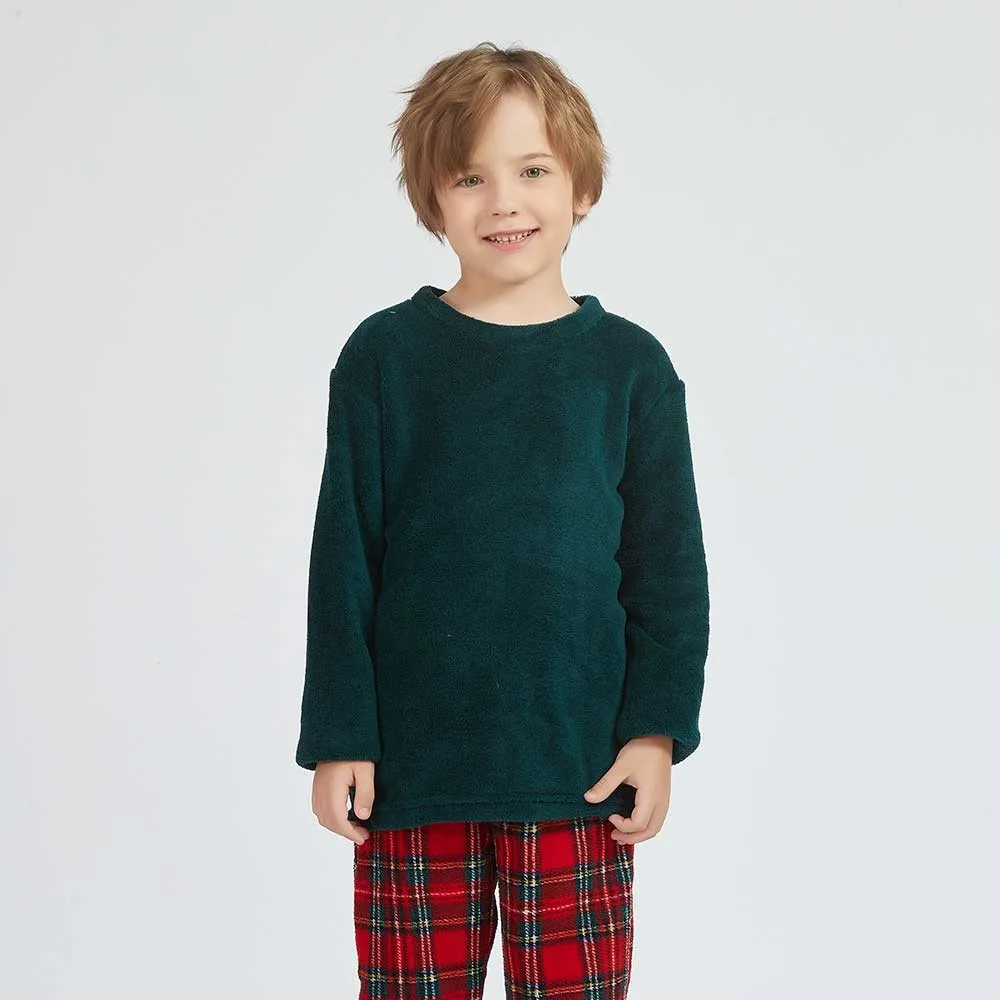 Pijama coral niño/a Cuadrín rojo