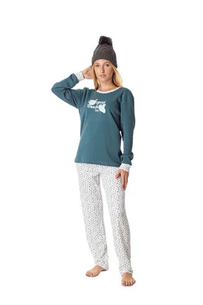 Pijama invierno mujer color verde azulado