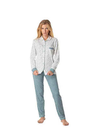 Pijama invierno mujer color verde azulado modelo