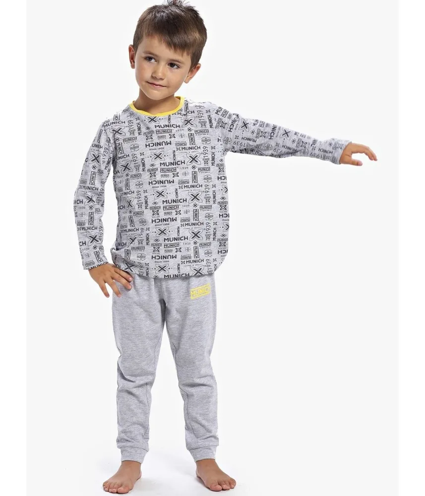 Pijama largo verano niño Munich gris algodón viscosa